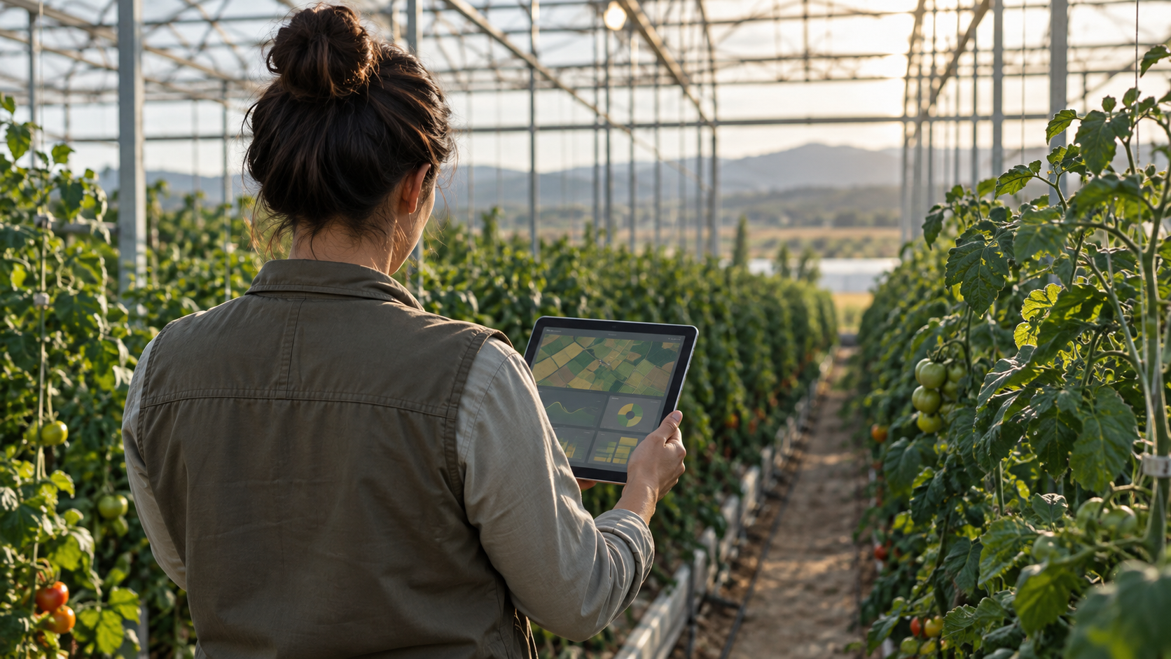Agronome utilisant une tablette pour superviser des opérations agricoles