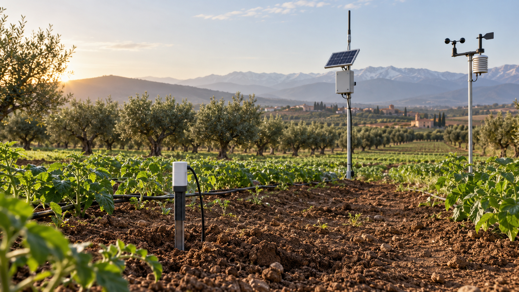 Capteurs agricoles et station météo connectée dans une culture