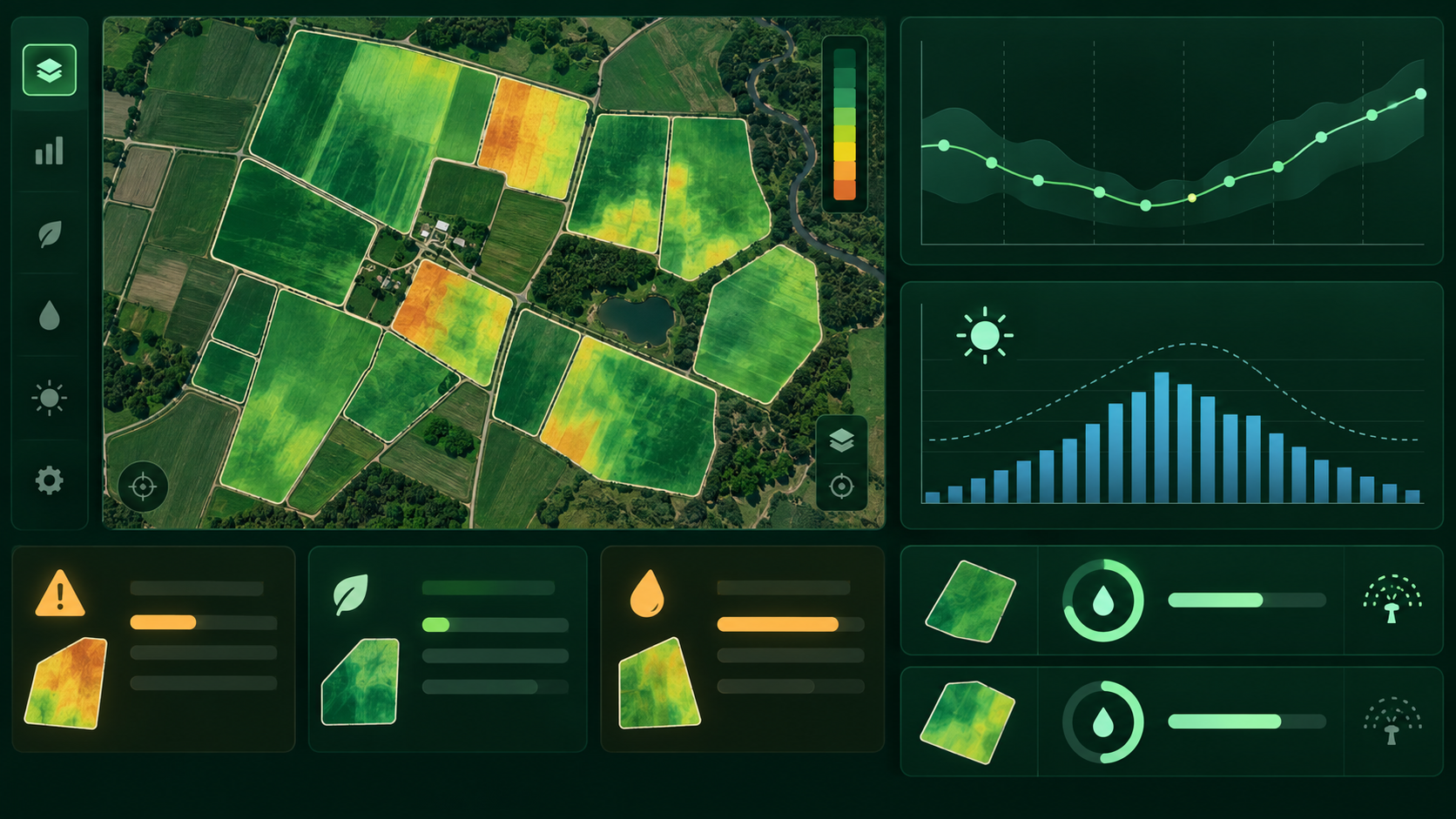 Interface Agrogo Intelligence avec parcelles, alertes et recommandations d'irrigation
